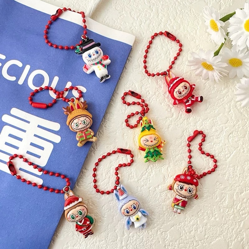 7PCs Mini Labubu with Beaded Chain-Colorful Character Keychains Set for Kids-Fun